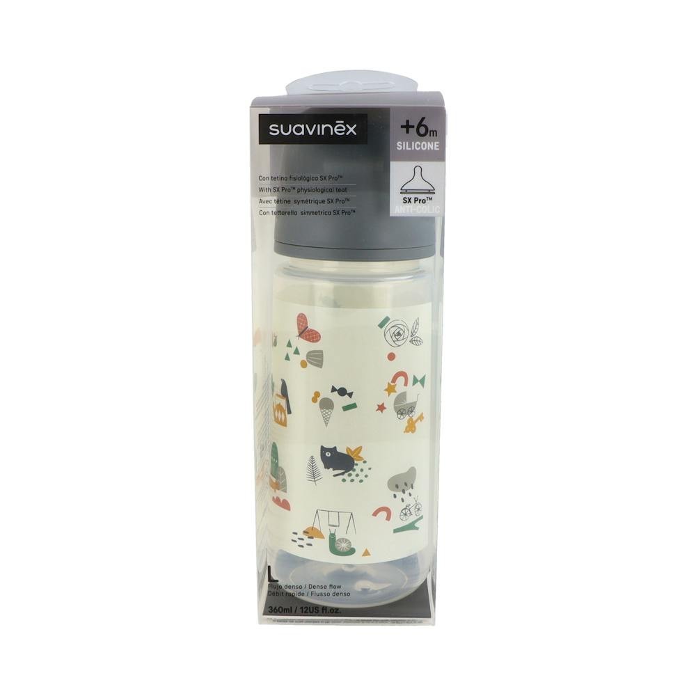 Suavinex Biberón Prints Fisiológico Sx Pro Silicona Denso +6M 360ml 1ud
