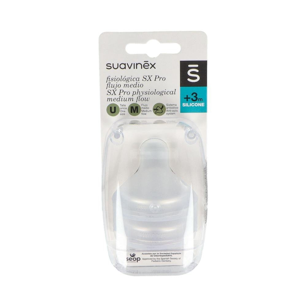 Suavinex Tetina Fisiológica SX Pro Silicona Flujo Medio +3m 2uds