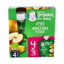 Gerber Organic Puré Pera, Manzana y Plátano 4x90g