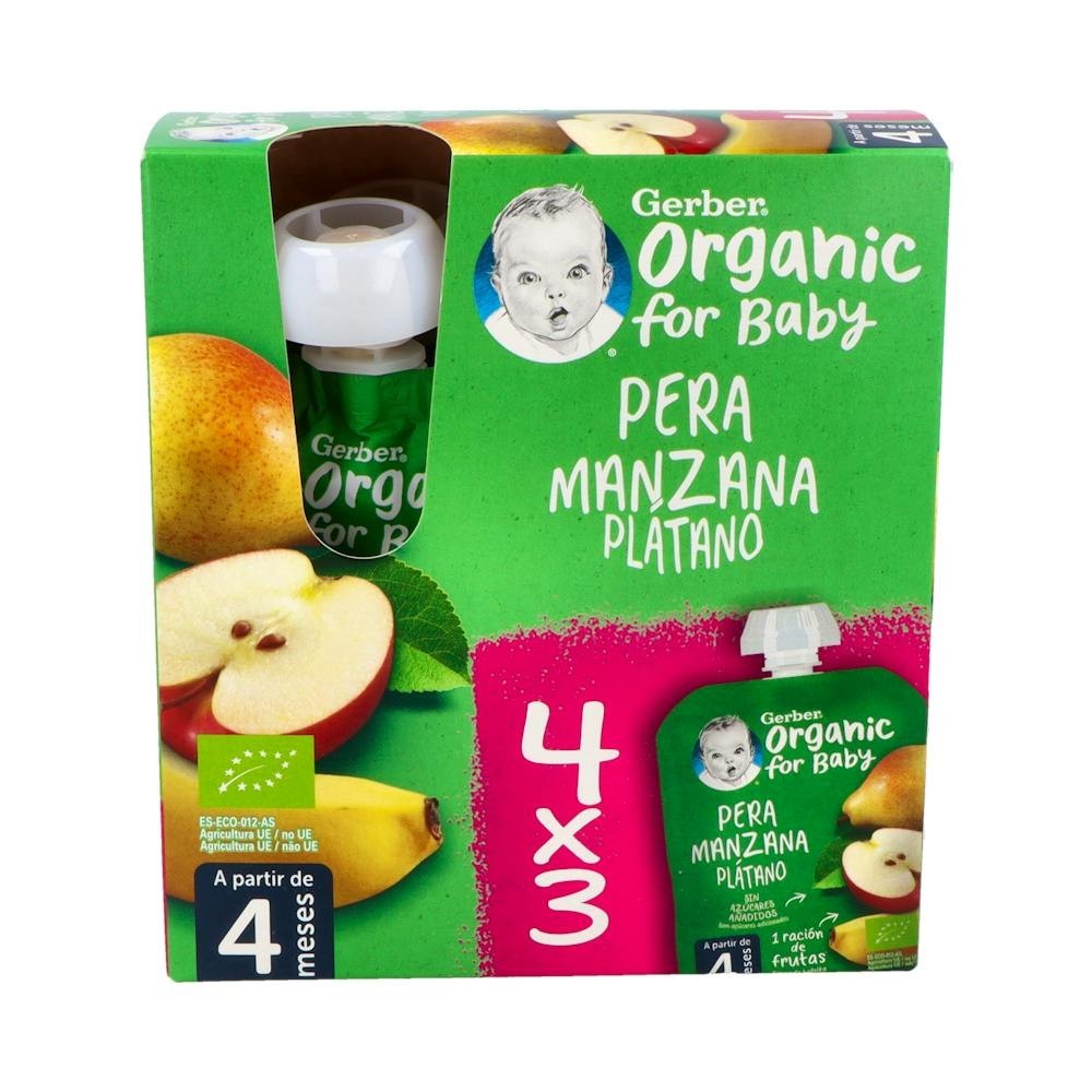Gerber Organic Puré Pera, Manzana y Plátano 4x90g