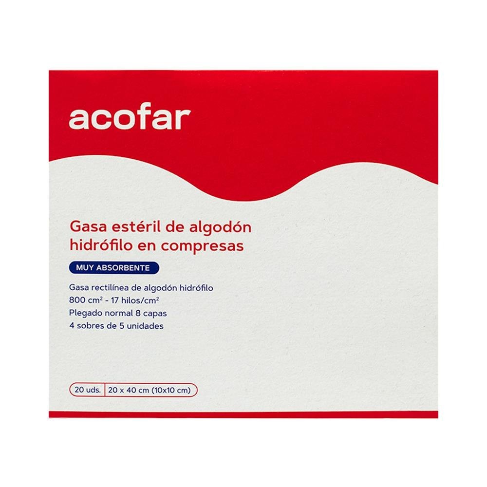 Acofar gasa estéril algodón hidrófilo 20x40cm 20uds