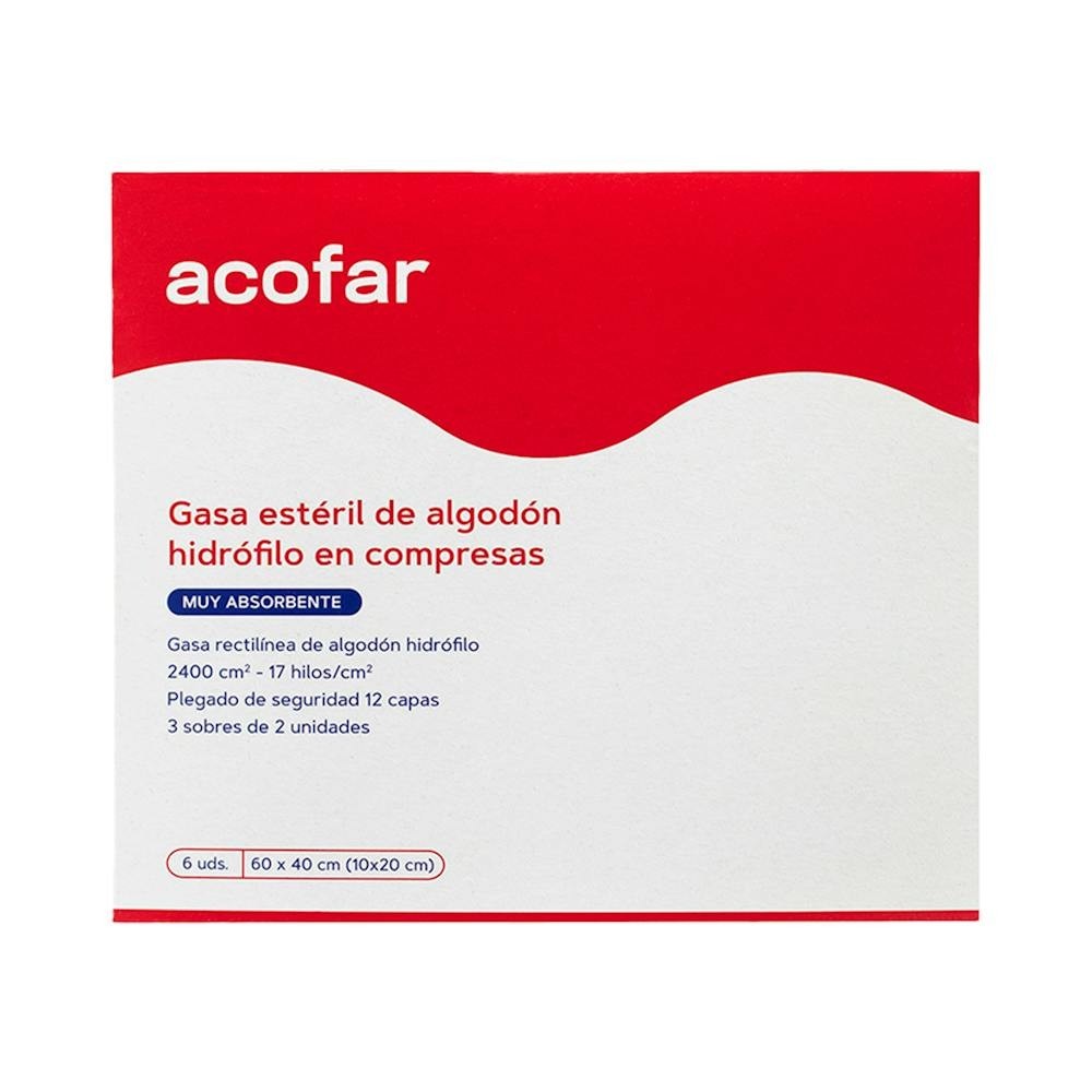 Acofar gasa estéril algodón hidrófilo 60x40cm 6uds