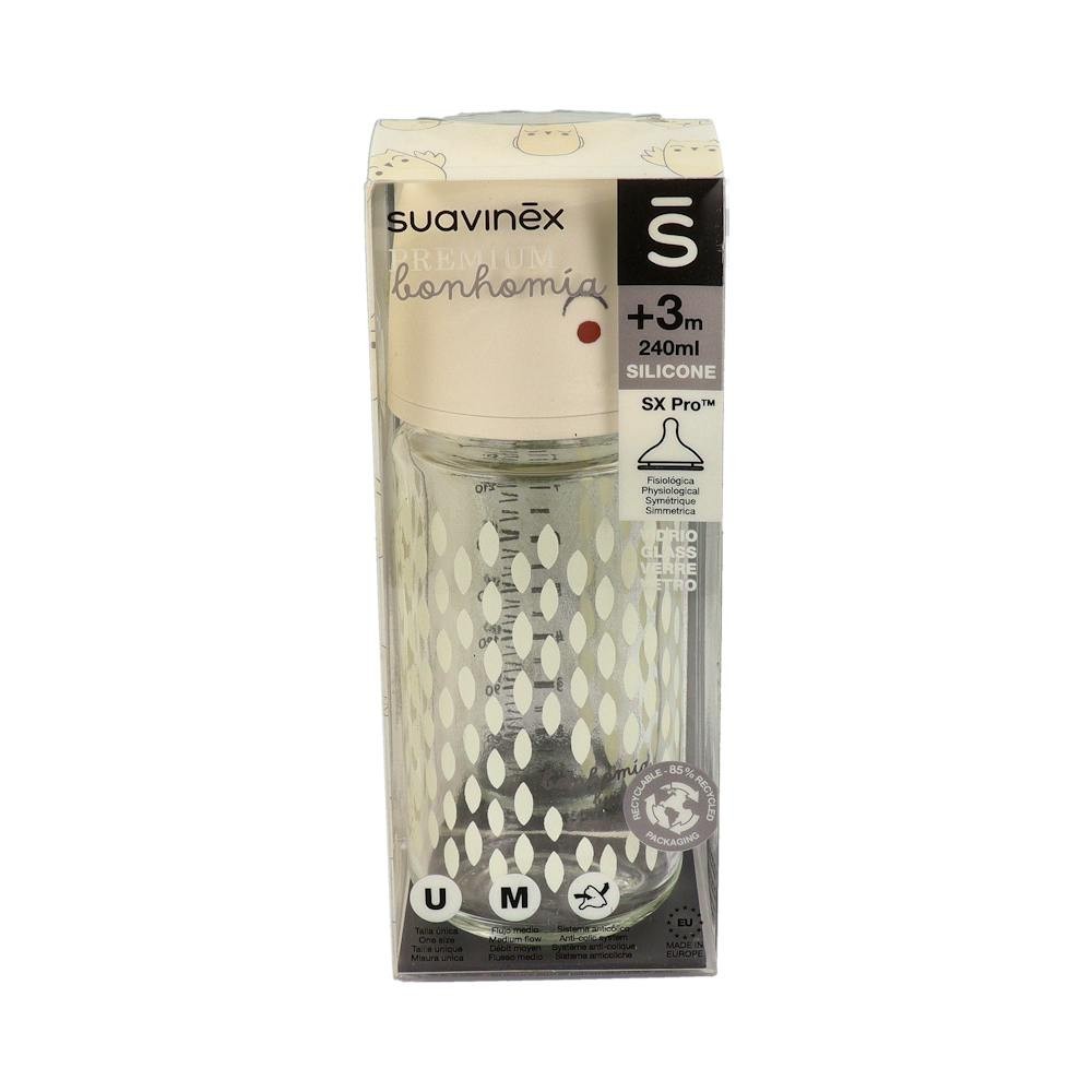 Suavinex Biberón Bonhomia Vidrio Tetina Fisiológica Flujo Medio +3m 240ml